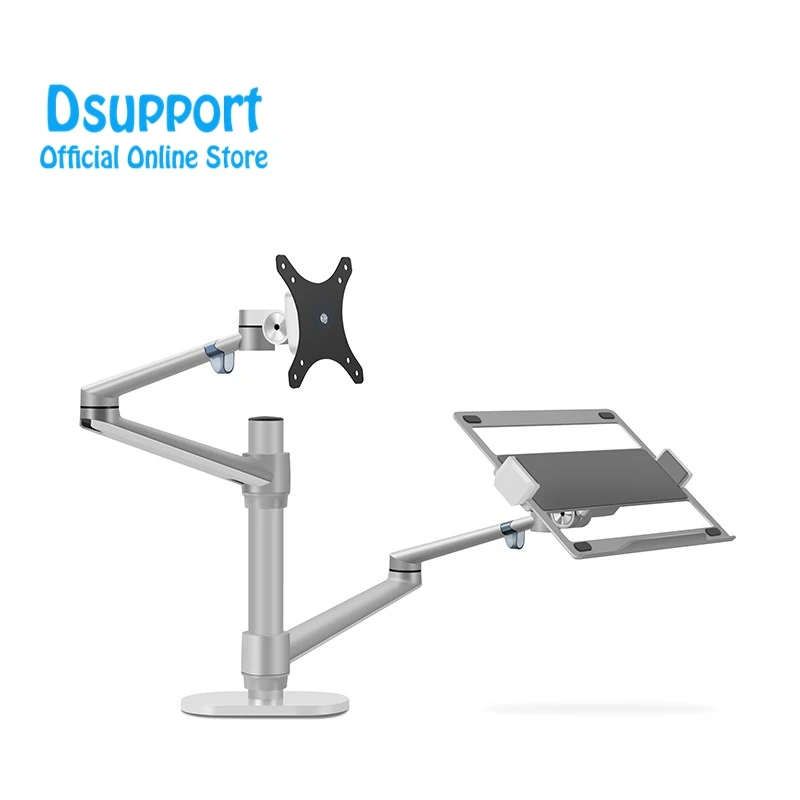 Aluminum Height Adjustable Desktop Dual Arm 17-32 inch Monitor Holder+10-17 inch Laptop Stand OLL-3L Full Motion Mount Arm