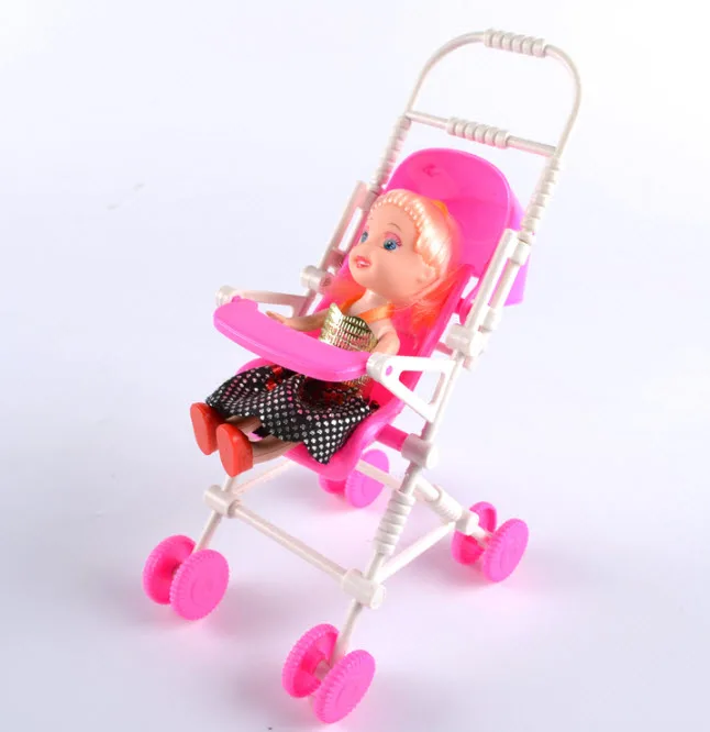 Plastic DIY Assemble Kids Toy Baby Carriage Stroller Trolley Doll Furniture Happy Family For Kelly Doll For Barbie Doll House