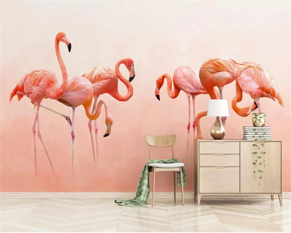 

Beibehang Custom photo wallpaper Modern hand-painted flamingo personality wallpaper Children's room background wall 3d wallpaper