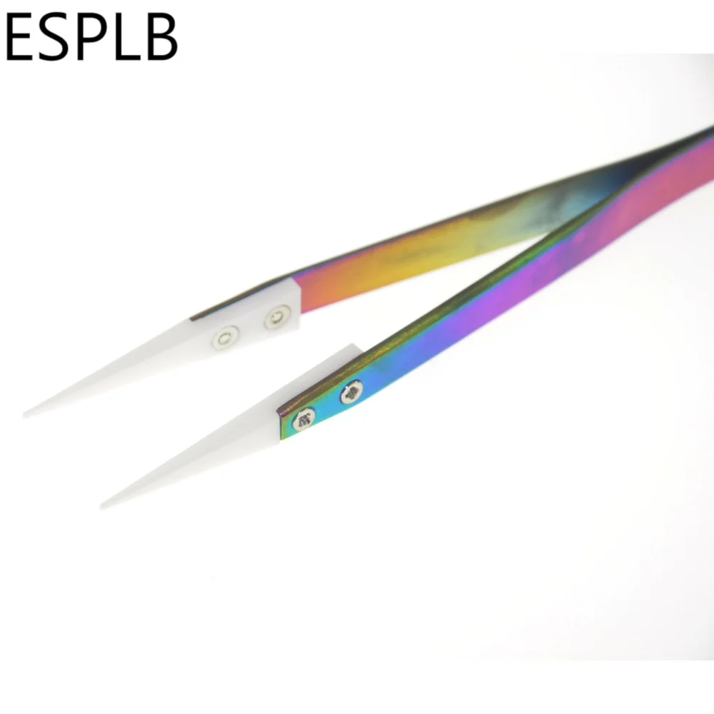 ESPLB Regenbogen Keramik Pinzette Edelstahl Zigarette Wärme Beständig Antistatischen Überzug Präzision Gerade Gebogen Pinzette – Detail 8