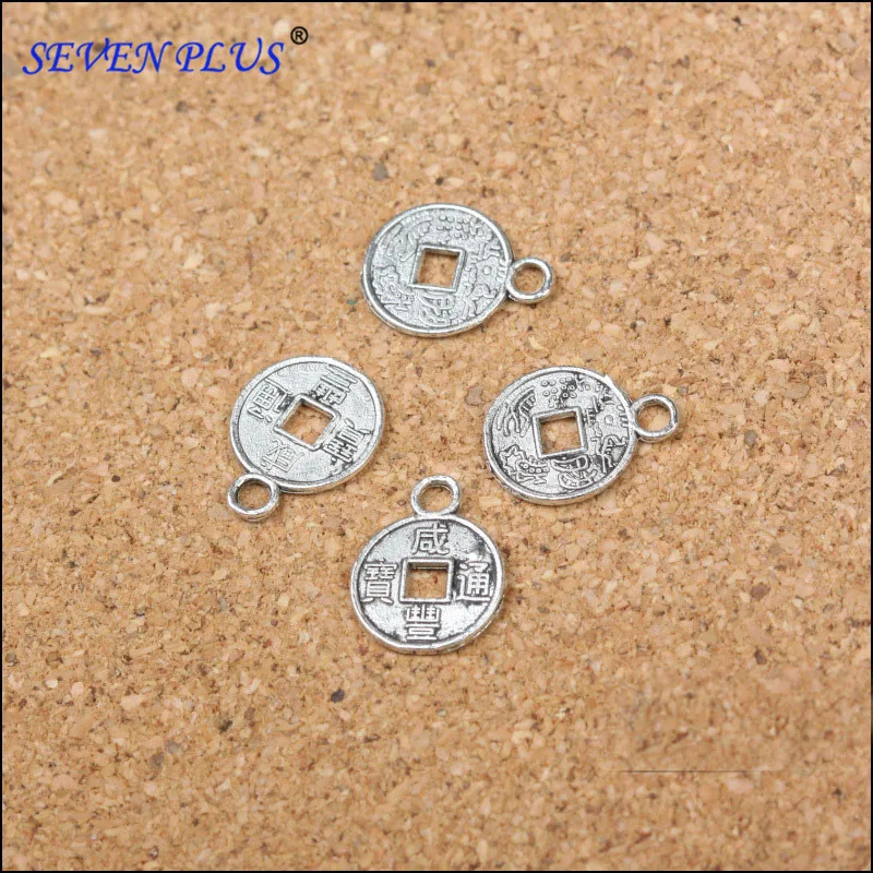 2015 New 50 PCS/Lot 12mm*10mm antique silver plated Chinese vintage coins charms