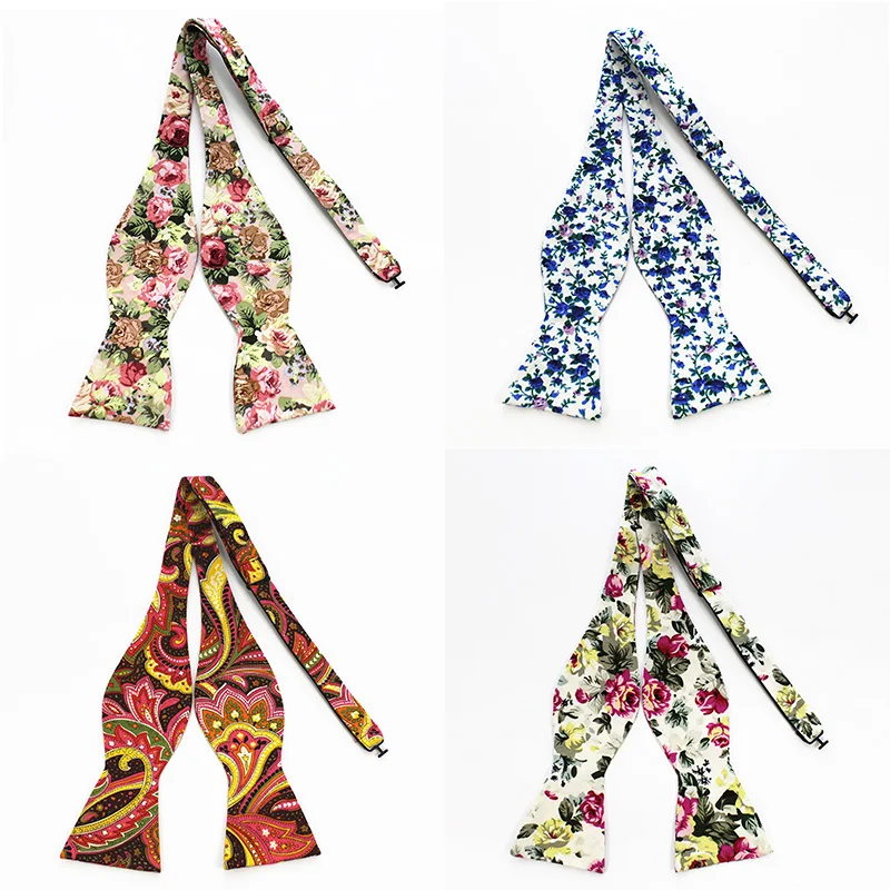 RBOCOTT Men\'s Self Tie Bow Ties 100% Cotton Fashion Floral Bowtie Blue Yellow Paisley Self Bowties For Business Wedding