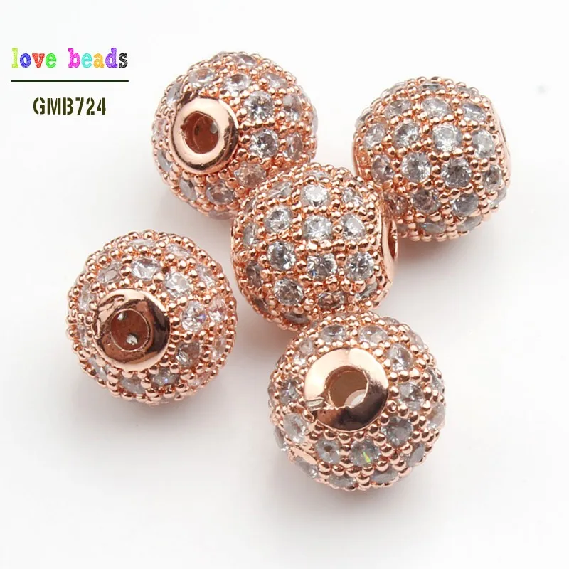 Modische Metall-Messing-Mikro-Pavé-Kristall-CZ-Rundperlen für Schmuck-DIY-Armbandherstellung 3 Stück/Set – Detail 1