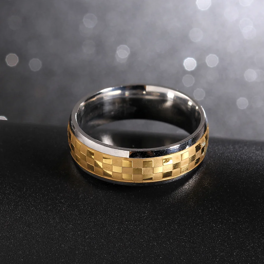 KNOCK Personalized Gold-color Wedding Bands Ring for Women Men Jewelry 6mm Stainless Steel Engagement Ring Anniversary Gift