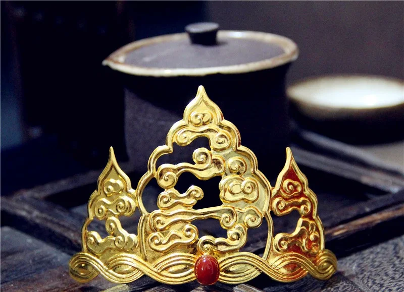 LYZ Ceng Luan Ming Dynasty Hollow-out Cloud Tiara Chinese Vintage Hand Carving Lotus Flower Headwear Hair Tiara