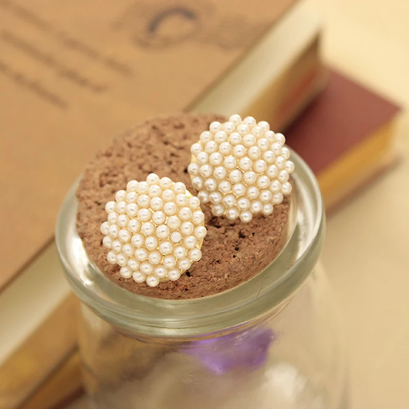 Full of Small Simulated Pearls Round Ball Charming piercing Stud Earrings for Women Jewelry