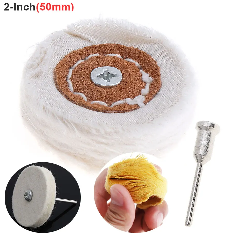 2 Inch T-shaped White Cloth Polishing Wheel Flannel Mirror Polishing Buffer Cotton Pad with 3mm Shank Diameter Surface Polishing