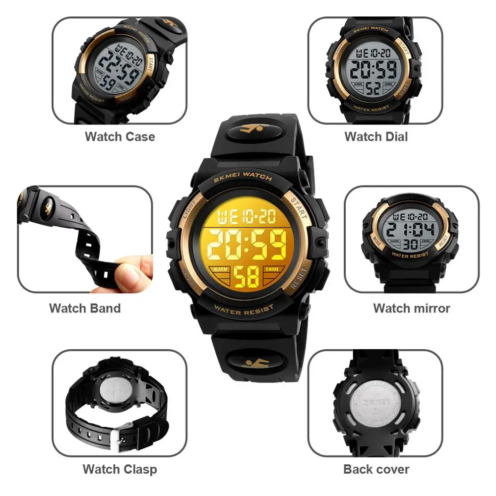 2020 SKMEI Multifunctional Chronograph Sport Watches Children LED Digital Watch 5Bar Waterproof Kids Wristwatches For Boys Girls