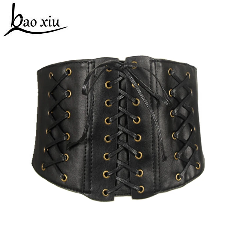 

New Women Designer wide belts slim strap tied corset black Faux leather Waist belt Cummerbund Leisure dress accessories