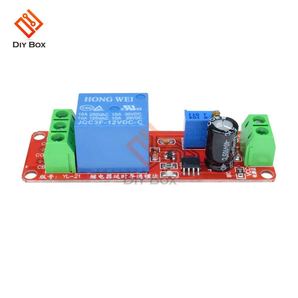 NE555 Timer Switch Adjustable Module Time Delay Relay DC 12V Delay Connect Turn-On Module AC 250V 10A DC 30V 10A Shield 0~10S