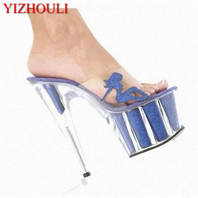 

Summer pink crystal 17cm high heels fashion women's shoes, beautiful decorative crystal pole dance dance performance slippers