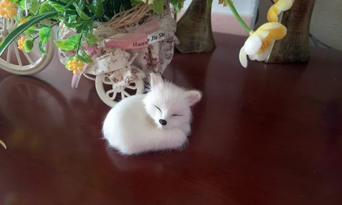 

simulation mini sleeping fox model toy plastic&fur white fox 9x5cm hard model,home decoration gift t209