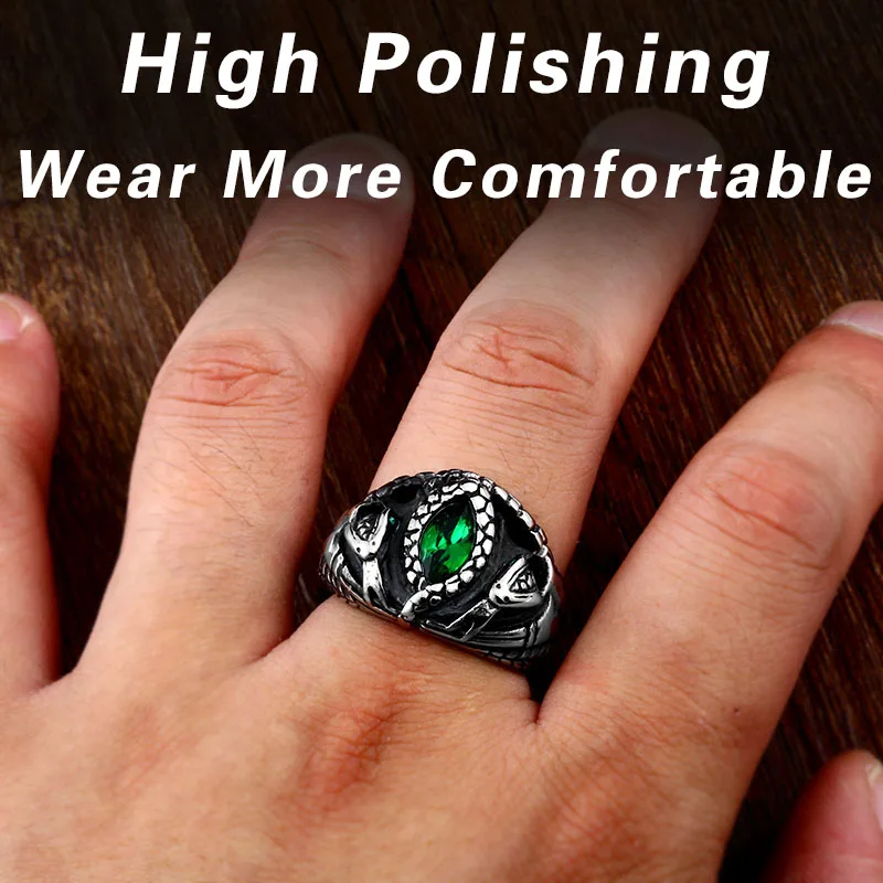 Steel soldier the ring the Balah popular fashion snake with green stone power stainless steel man religion jewelry