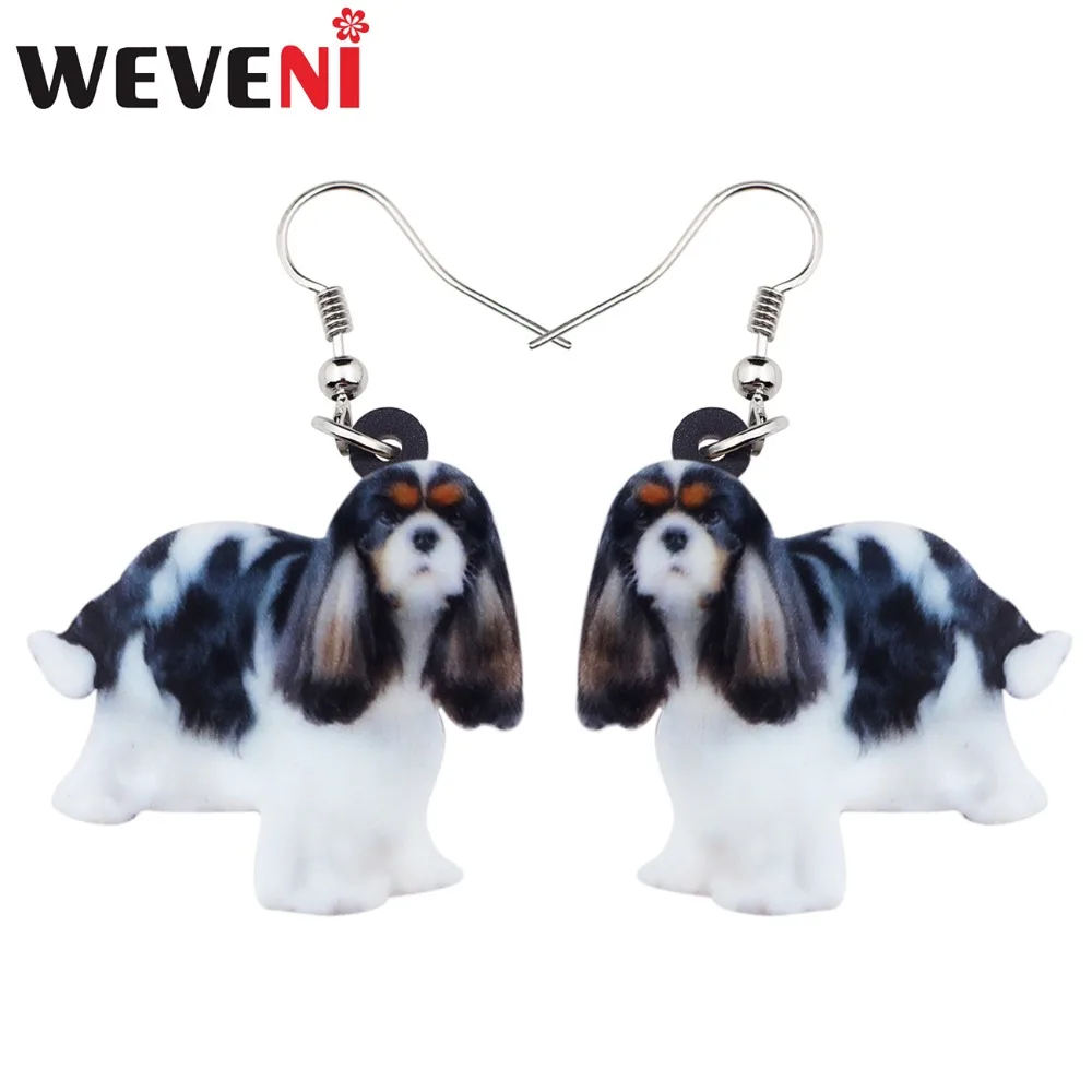 WEVENI Acrylic Elegant Cavalier King Charles Spaniel Dog Earrings Big Long Dangle Drop Animal Jewelry For Women Girl Ladies Bulk