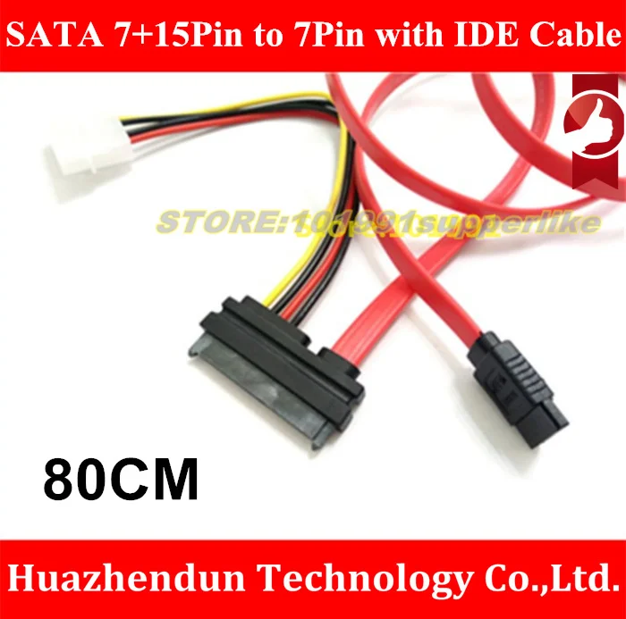 

2PCS New Product 80cm SATA 22Pin 7+15Pin Female to SATA Female Extension Cable with Molex IDE 4Pin Power Cable