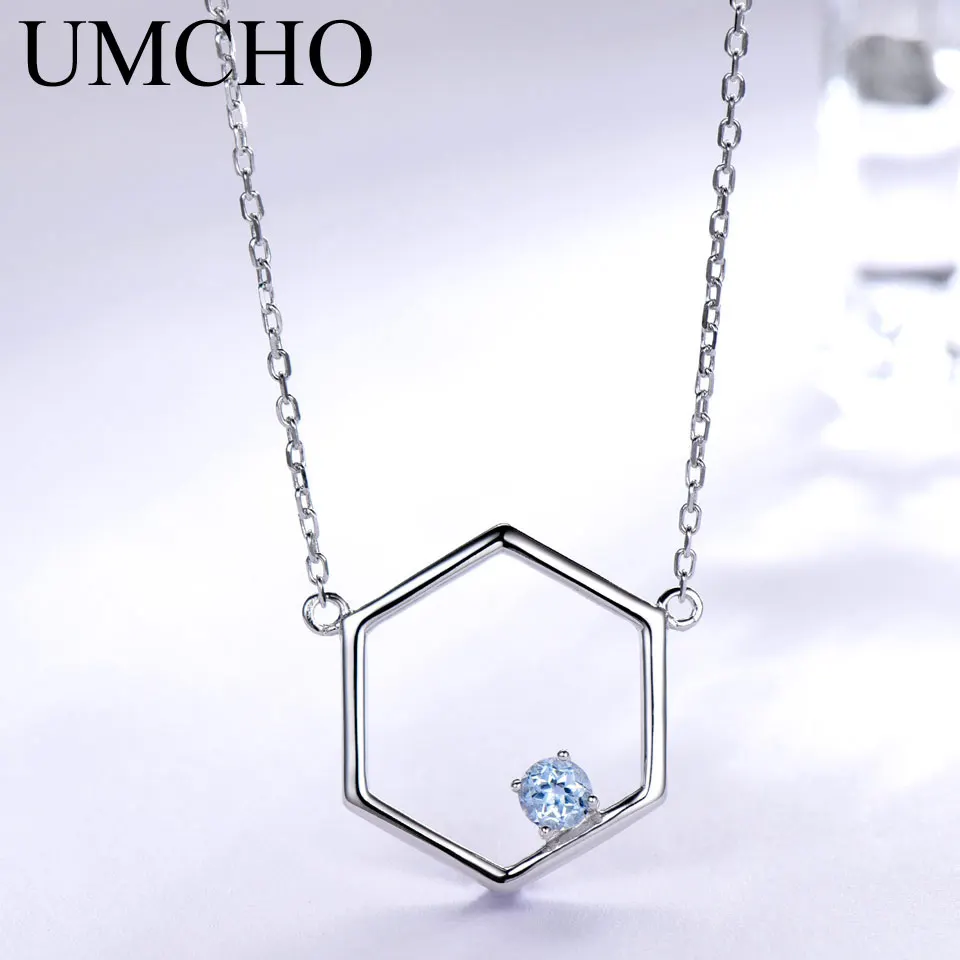 

UMCHO Natural Sky Blue Topaz Real 925 Sterling Silver Necklaces For Women Various Gemstone 925 Silver Jewelry Mothers Day Gift