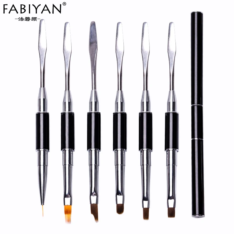 2 Ways Nail Art Brush Spatula Painting Draw French Pen Gradient Flat Liner Metal Mixing Foundation Makeup Manicure Tools