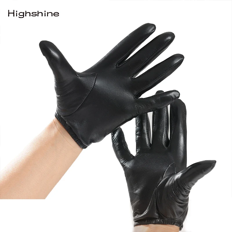 Men\'s Luxury  Genuine Leather Gloves fashion classic short wrist  Black Touch Screen Driving Gloves Winter Warm