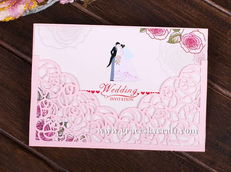 New free shipping 50pcs/lot laser cut flower rose design party wedding invitations cards with inner blank paper