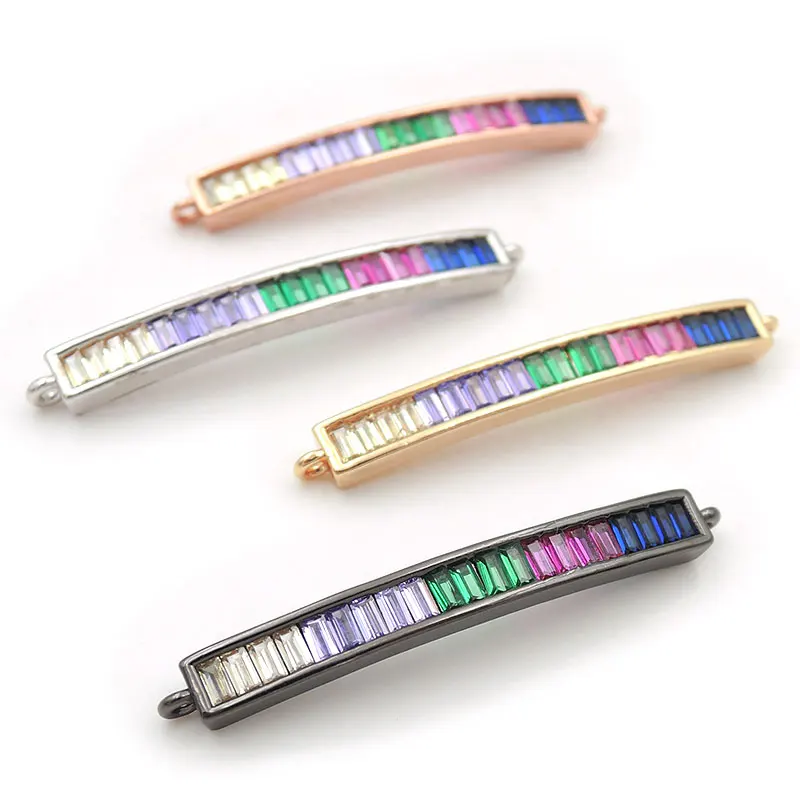 40*4*2mm Micro Pave R-CZ Of Mixing Colors Arc Bar Connector Of Bezel Setting Fit For Women As DIY Bracelets Accessory