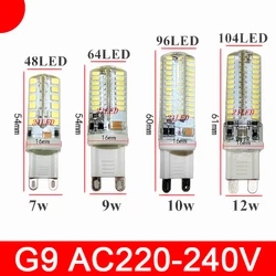 Minilámpara LED G9, 7W, 9W, 12W, 3014 SMD, CA 110V, 220V, Bombilla de mazorca de maíz, 64LED, 104LED, candelabro de cristal