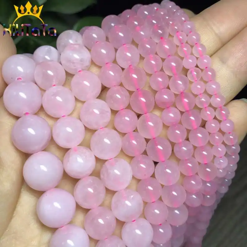 Round Natural Pink Quartz Stone Beads Crystals Loose Spacer Beads For Jewelry Making DIY Bracelet Necklace 15\'\' 4/6/8/10/12/14mm