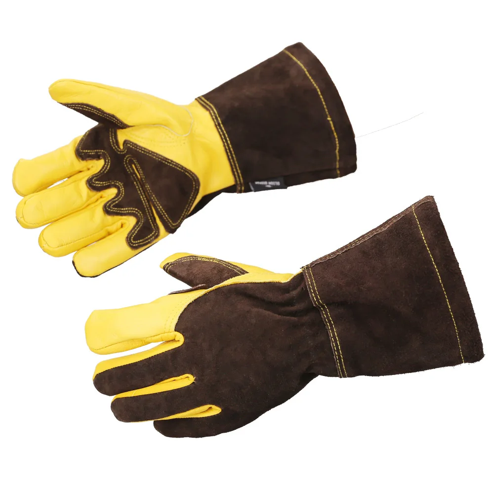 Welding Work Gloves with Coffee Palm Welders Thick Cow Split Leather Kitchen Stove Heat Resistant BBQ Glove HY042