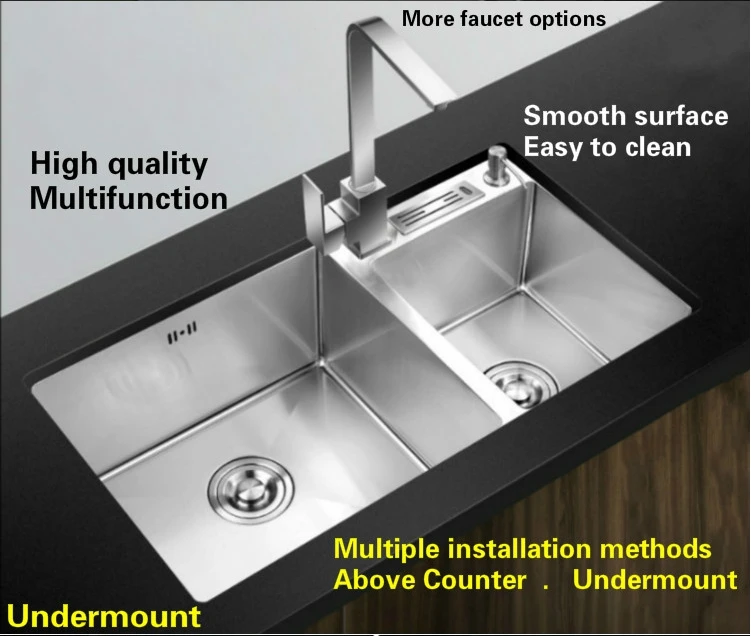 Free shipping Hot sell Kitchen sink 3mm double groove ordinary food grade 304 stainless steel durable and stretch tap 78x45 CM