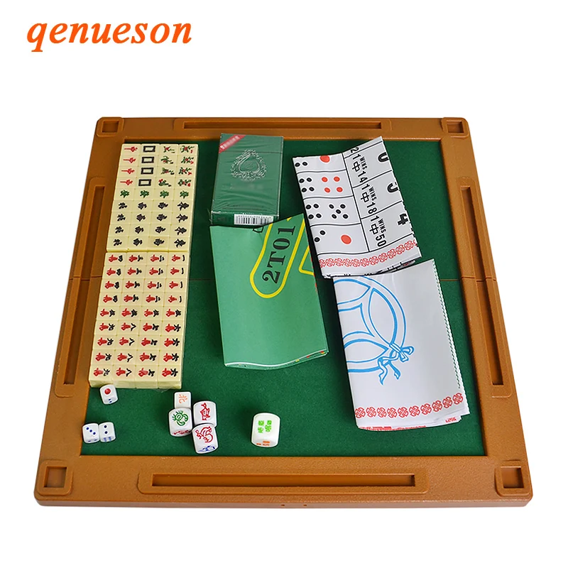 6 In 1 Mahjong Portable Folding Plastic Boxes Majiang Set Table Game Mah-jong Poker Travelling Indoor Entertainments Board Games