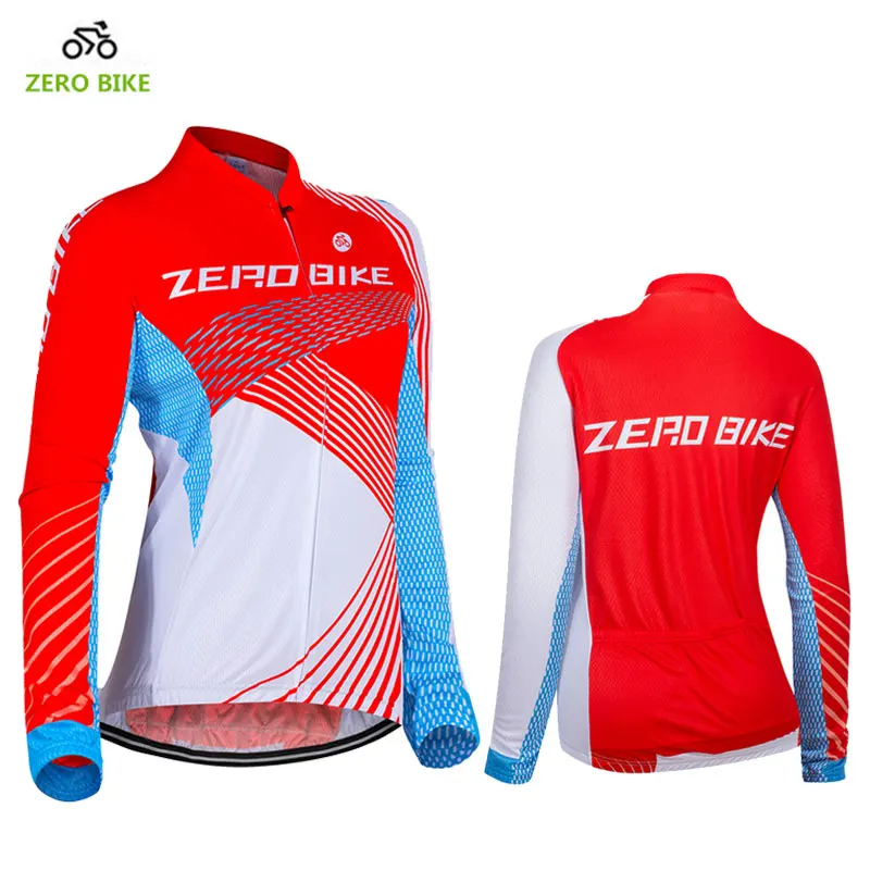 ZEROBIKE Women's Cycling Clothing Breathable Long Sleeve Full Zip Sports Jersey Bicycle Pants 3D Padded ciclismo Red US Size