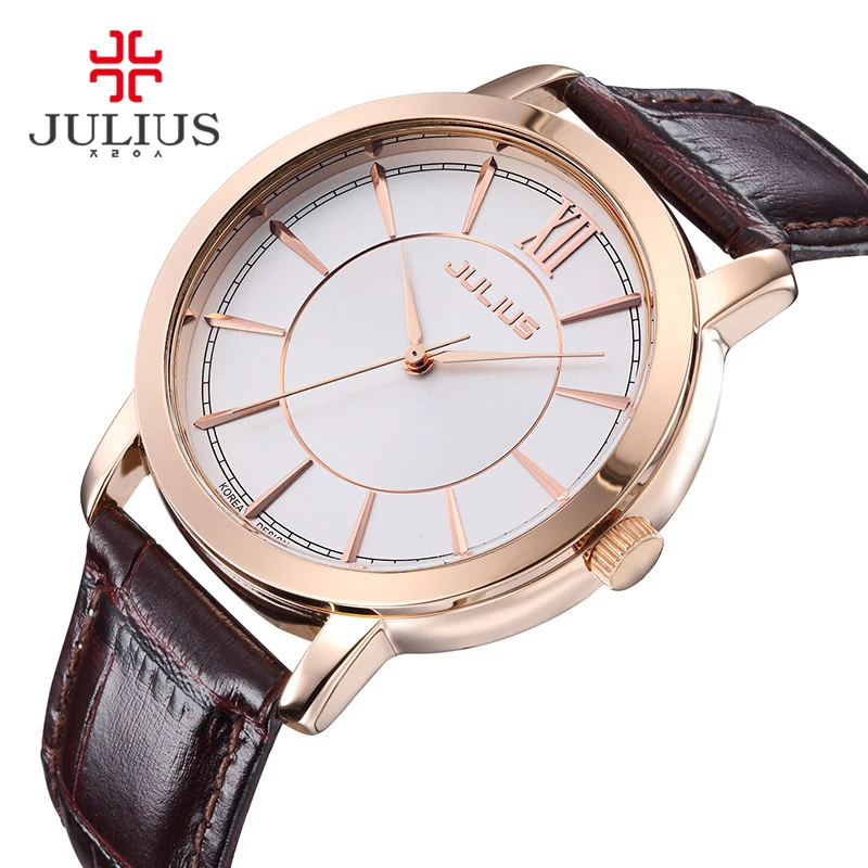 Julius Watch Woman Elegant Round Case Leather Strap Simple Silver Rose Gold Blue Geneva Business ladies Whatch Clock 2017 JA-808