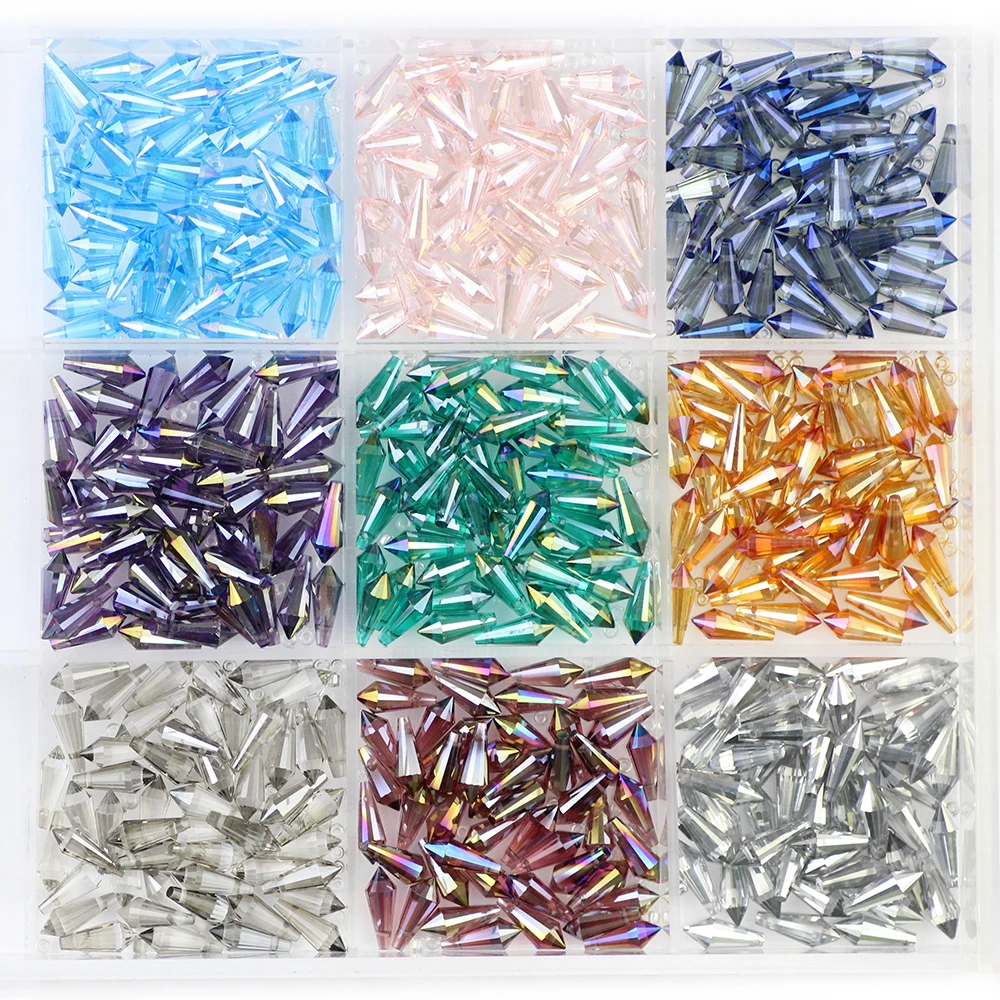 BTFBES Long Cone Waterdrop Pendant Austrian Crystal Beads 6*15mm 50pcs Spire Glass Loose Beads For Jewelry Making Bracelet DIY