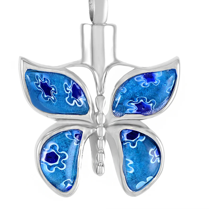 

Stainless steel Flower Crystal Inlay Butterfly Ashes Holder Keepsake Cremation Urn Necklace for Love