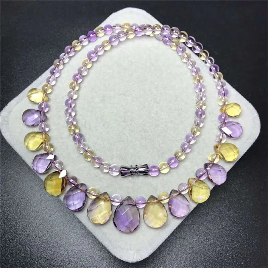 Natural Ametrine Beads Necklace Jewelry Women Men Amethyst Citrine Quartz 10mm Chain Crystal Pendant AAAAAA