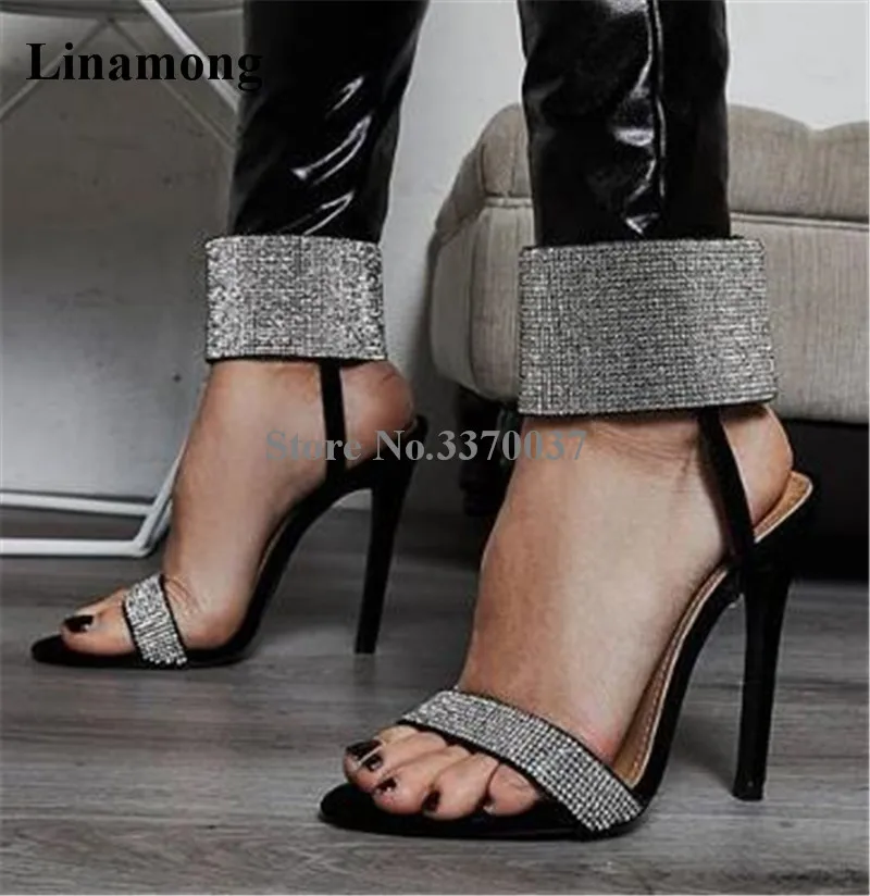 

Bling Bling Women Fashion Open Toe Rhinestone Thin Heel Sandals Crystal Ankle Wrap High Heel Sandals Wedding Dress Shoes