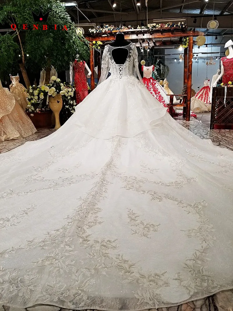 عينة حقيقية ثوب الكرة كم كامل يزين الدانتيل vestido de noiva الملكة الزفاف فساتين زفاف أنيقة رداء دي ماري WD111