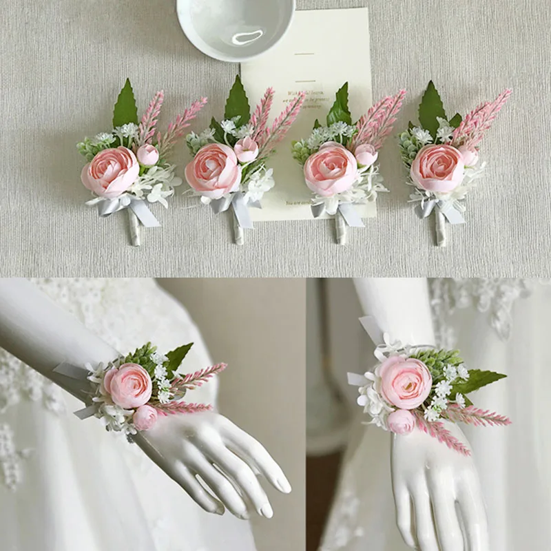 YO CHO Spille k Rose di Seta Corpetti Boutonnieres Decorazione di Nozze del Matrimonio Rosa Da Polso Corpetto Spille Fiore All'occhiello Fiori per Gli Ospiti