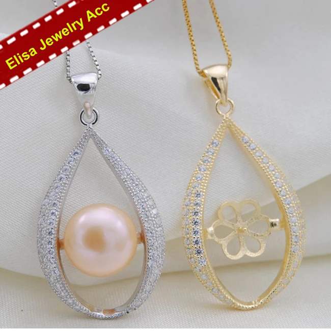 Pearl Pendant DIY Accessory S925 Sterling Silver Oval Shape Pearl Pendant Holder Waterdrop Design Findings Silver&Gold 3Pcs/Lot