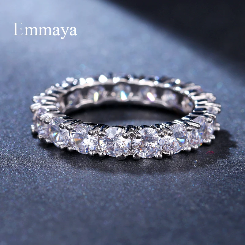 Emmaya White Blue Green Red Zircon Fashion Design Ring Round Silver Color AAA Zircon Finger Rings For Women Jewelry Party Gift