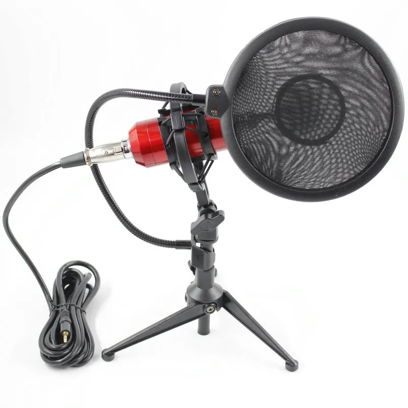 ميكروفون مكثف للتسجيل السلكي BM8000 مع قابس 3.5 ملم للصدمات للكمبيوتر + فلتر البوب + حامل سطح المكتب