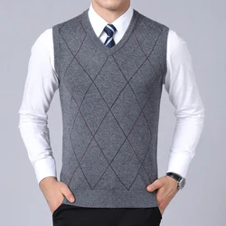 2023 nowa marka modowa sweter dla mężczyzn kamizelka wkładana przez głowę Slim Fit swetry dzianina Plaid jesień koreański styl Casual Men Clothes