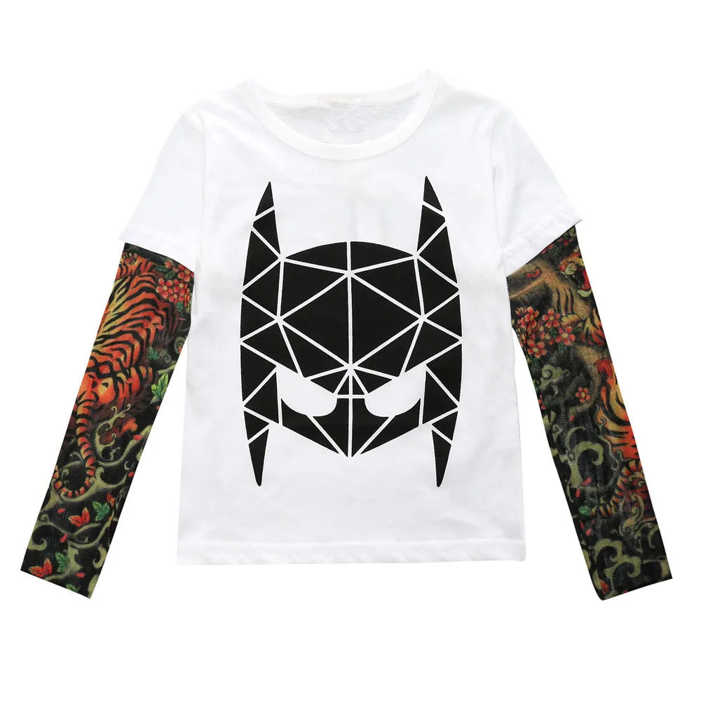Hooyi Tattoo Long Sleeve Boys T-Shirts 100% Cotton Fashion Baby Girls Tee Shirts Hip-Pop Clothes Children Jersey Top Streetwear