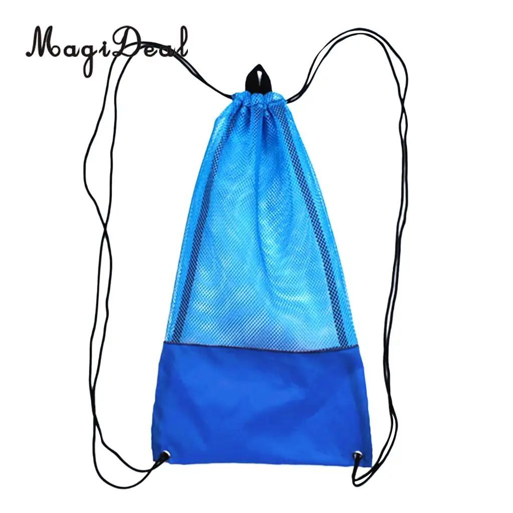MagiDeal Drawstring Backpack Mesh Gear Bag With Shoulder Strap for Scuba Diving Swim Fins Goggles Mask Snorkeling Equipment