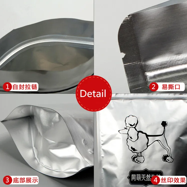 100pcs/lot Stand-up Pure Aluminum Foil Ziplock Bag Foil Gift Coffee Packaging Bag Food Storage and Round Corner Foil Pack Bag