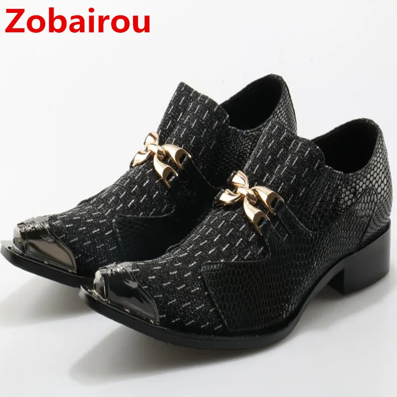 Zobairou mens classic shoes spiked loafers black wedding gold toe dress shoes brogue flats slip on shoes-factory-direct