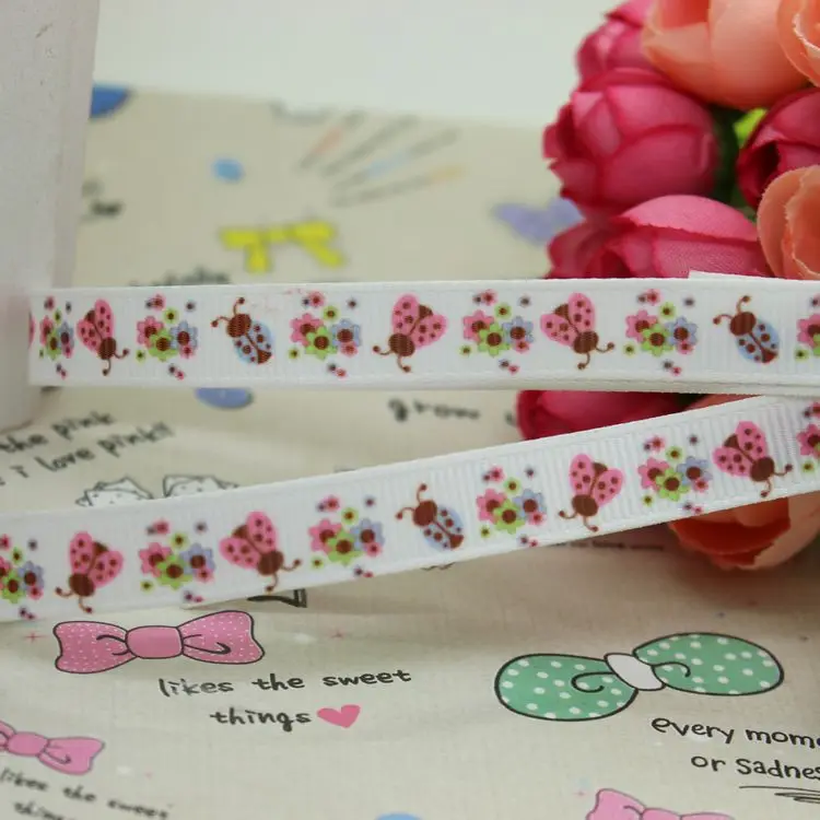 3/8\'\' Ladybug watermelon printed grosgrain ribbon hair bow headwear party decoration wholesale OEM 9mm D153