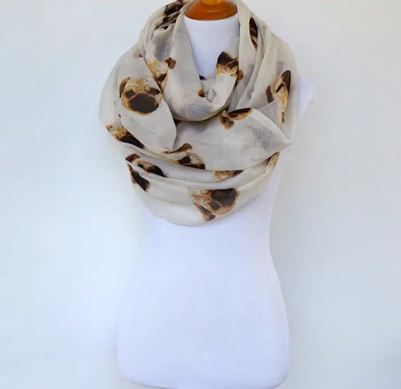 

Beige pug dog Infinity Scarf Spring Scarf Fashion Scarf Women's Scarf Gift For Her,