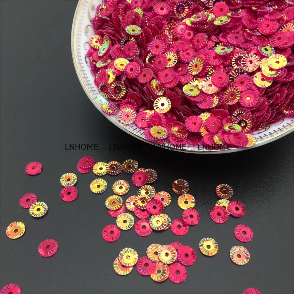 3000pcs 6mm Round Wheel Flower Gold Plating Loose Sequins Sewing PVC  DIY Paillette Transparent Rose Red Confetti Spangles