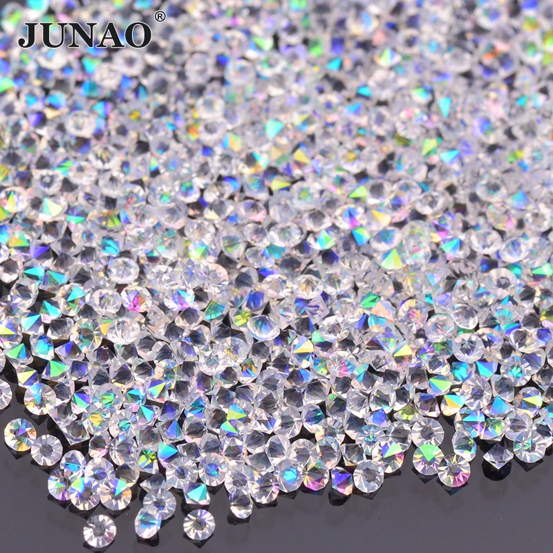 JUNAO 1.2mm przezroczyste AB Mini szklane Rhinestone małe zdobienie paznokci dekoracje Micro Strass naklejki Tiny kryształowe kamienie DIY rzemiosło