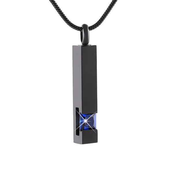 Black Plating Crystal Bar Cremation Jewelry for Ashes Pendant Stainless Steel Keepsake Memorial Urn Necklace for Women Men